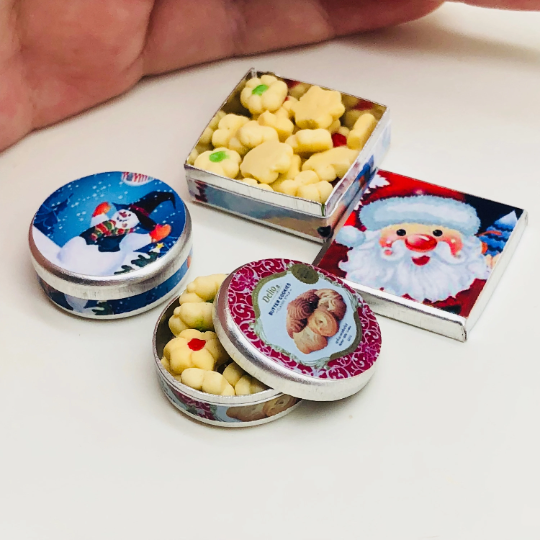 3 pieces Miniature Cookies tin in Metal Box for doll's house collection.