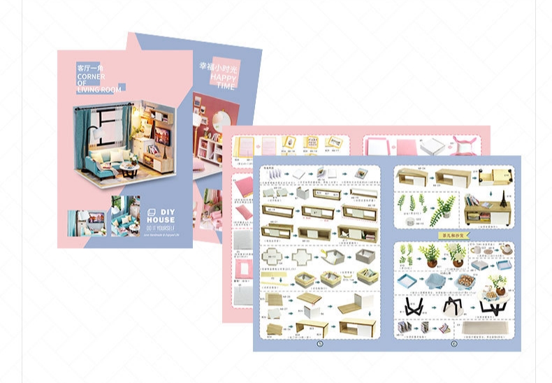 โมเดลห้องนั่งเล่นจำลองพร้อมโซฟาสีชมพูแสนหวานDINING IN THE DREAM