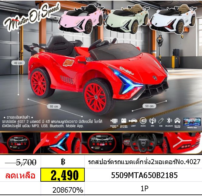 รถแบตเด็กนั่ง บังคับวิทยุ รถสปอร์ตรถแบตเด็กนั่ง2มอเตอร์No.4027