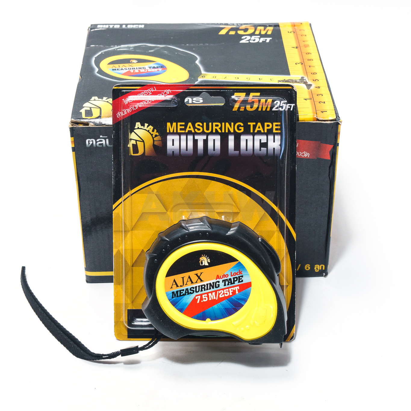 ตลับเมตร AJAX รุ่นออโต้ล็อค ขนาด 5/7.5เมตร หุ้มยาง แข็งแรงทนทาน ได้รับมาตรฐานสำนักงานกลางชั่งตวงวัด [ขายส่ง]