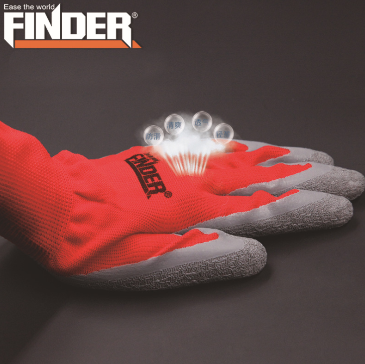 ถุงมือผ้าเคลือบยาง FINDER ของแท้ สีเทา-แดง กันลื่น กันหนาม กันบาด ป้องกันอาการการเจ็บมือ [ขายส่ง]