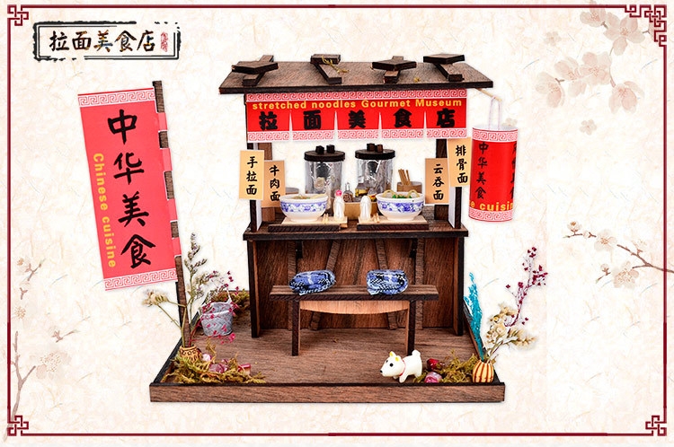 โมเดลจำลองร้านขายราเมนโบราณสไตล์ญี่ปุ่นงานdiy dollhouseสำหรับผู้ที่รักการประดิษฐ์และสะสม