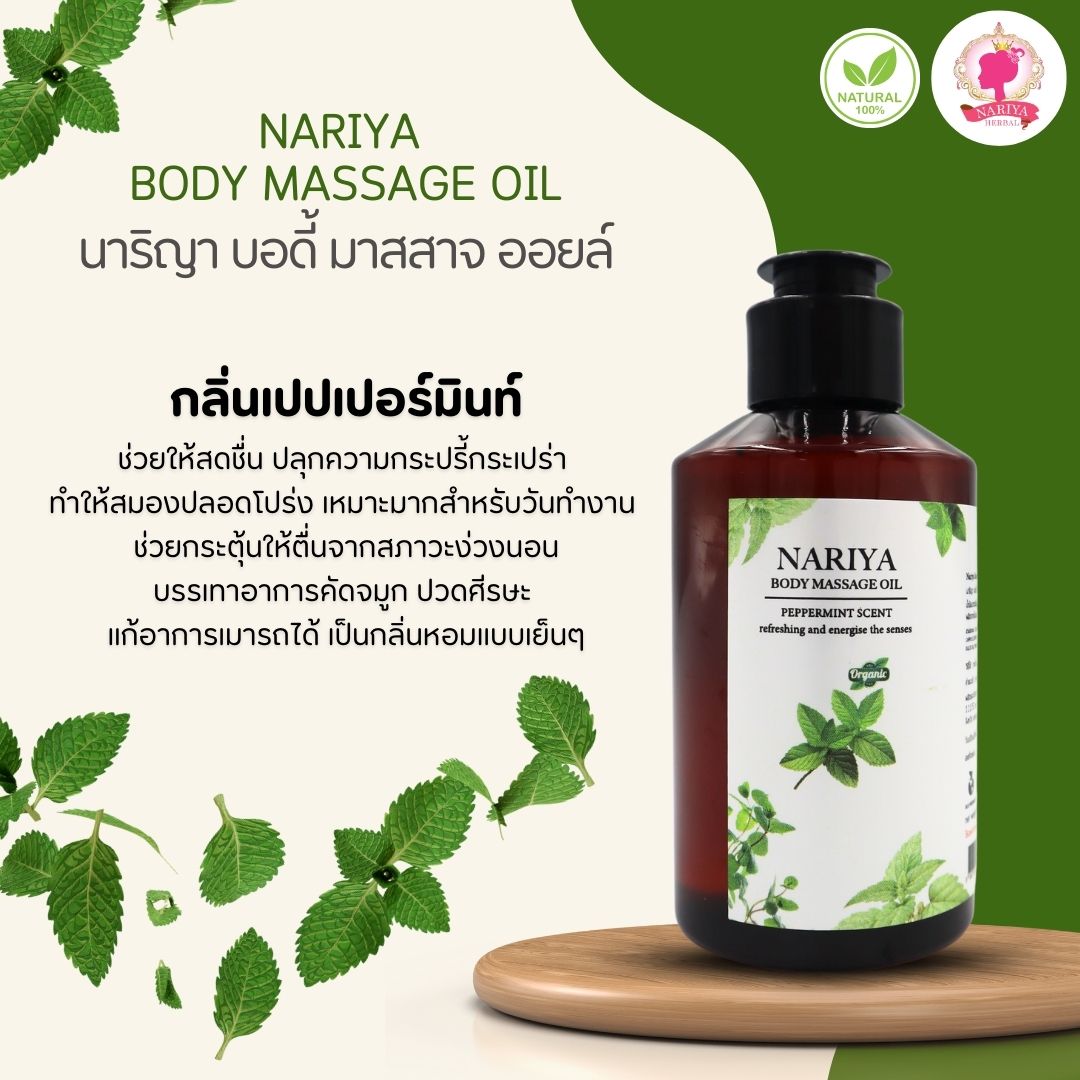 (ขนาดพกพา) น้ำมันนวดอโรม่า Body Massage Oil กลิ่นเปปเปอร์มินท์ ขนาด 150 มิลลิลิตร น้ำมันนวด นวดผ่อนคลาย SKU-00074
