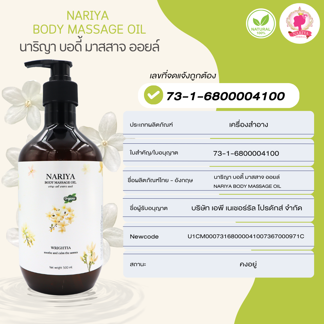 น้ำมันนวดอโรม่า Body Massage Oil กลิ่นดอกโมก ขนาด 500 มิลลิลิตร น้ำมันนวด นวดผ่อนคลาย SKU-00233