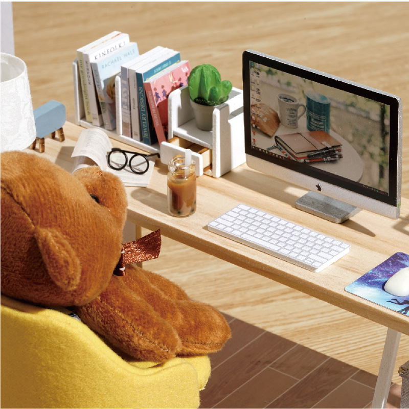 โมเดลห้องทำงานและห้องอ่านหนังสือจำลอง ชุด working with A Bear สำหรับนักสะสม บ้านจำลองและโมเดลจำลอง โดยเฉพาะ