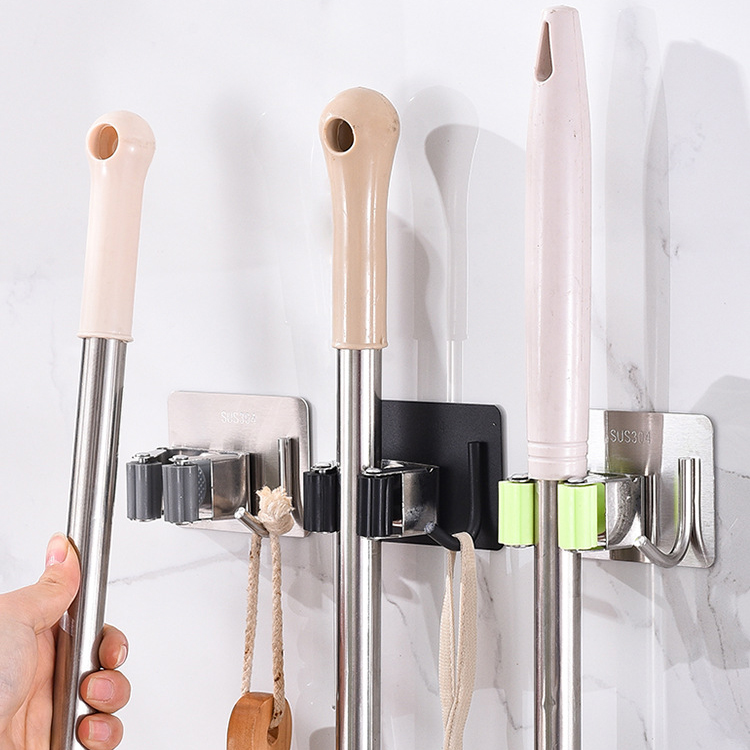 ตะขอแขวนติดผนัง Kingsman สีเทา/ดำ คละสี สำหรับแขวนไม้ถูพื้น ไม้กวาด สแตนเลส 304 พร้อมกาวตะปู [ขายปลีก/ส่ง]