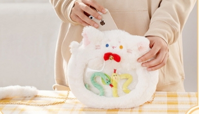 กระเป๋า ลูกแมว ขนปุกปุ๋ยสีชมพูแสนหวานเหมาะสำหรับนำตุ๊กตา bjdมาสะสมและพกพา