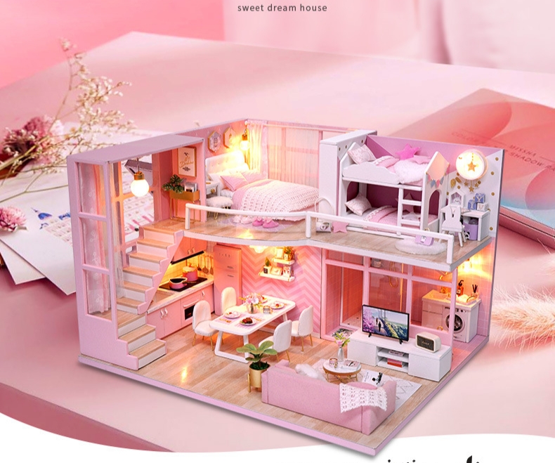 โมเดลบ้านตุ๊กตาสไตล์ล๊อฟธีมชมพู เจ้าหญิงแสนหวานPINK ANGEL HOUSE