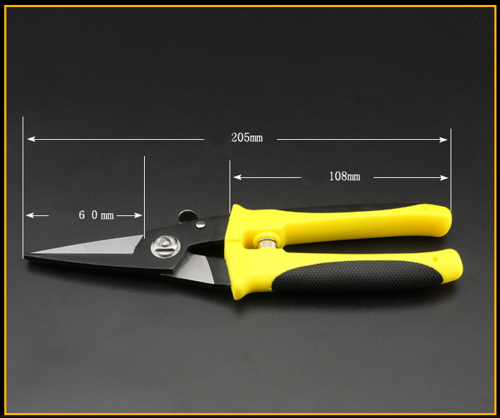 กรรไกรตัดอเนกประสงค์ ปากตรง ปากโค้ง SUNTIN ขนาด 8 นิ้ว ด้ามเหลืองดำ สำหรับ สำหรับตัดซีลาย สังกะสี อลูมิเนียม[ขายส่ง]
