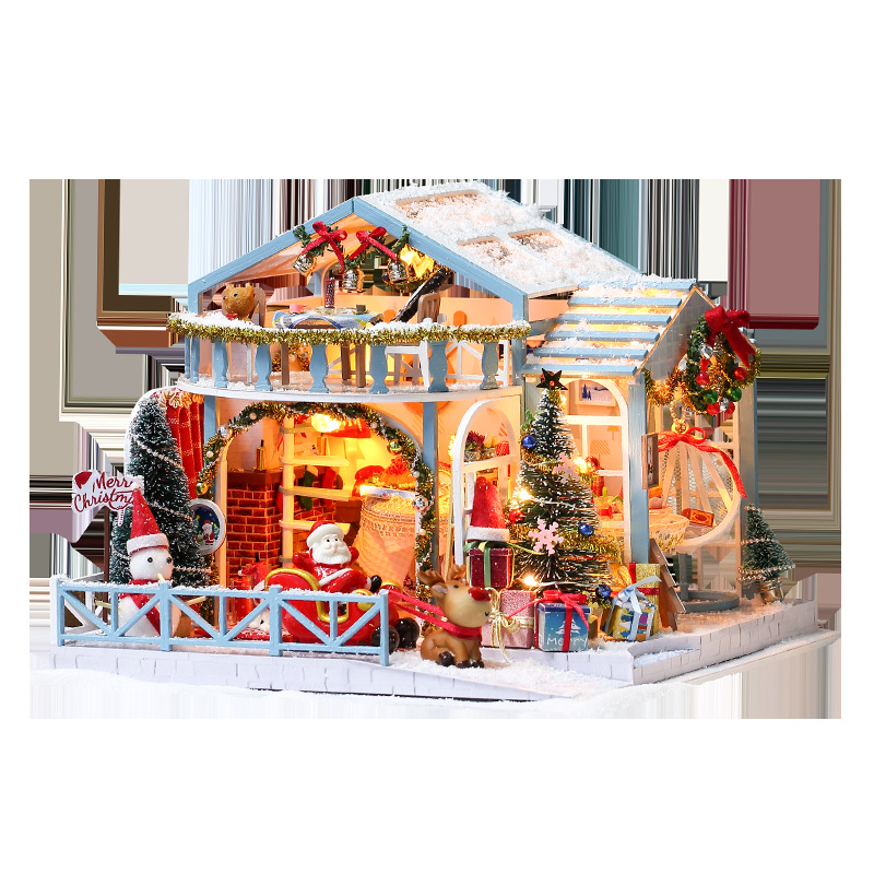 โมเดลจำลอง DIY กระท่อม hand-assembled cabin รุ่น Christmas snowy night พร้อมฝาครอบสร้างสรรค์วันเกิดคริสต์มาส gift