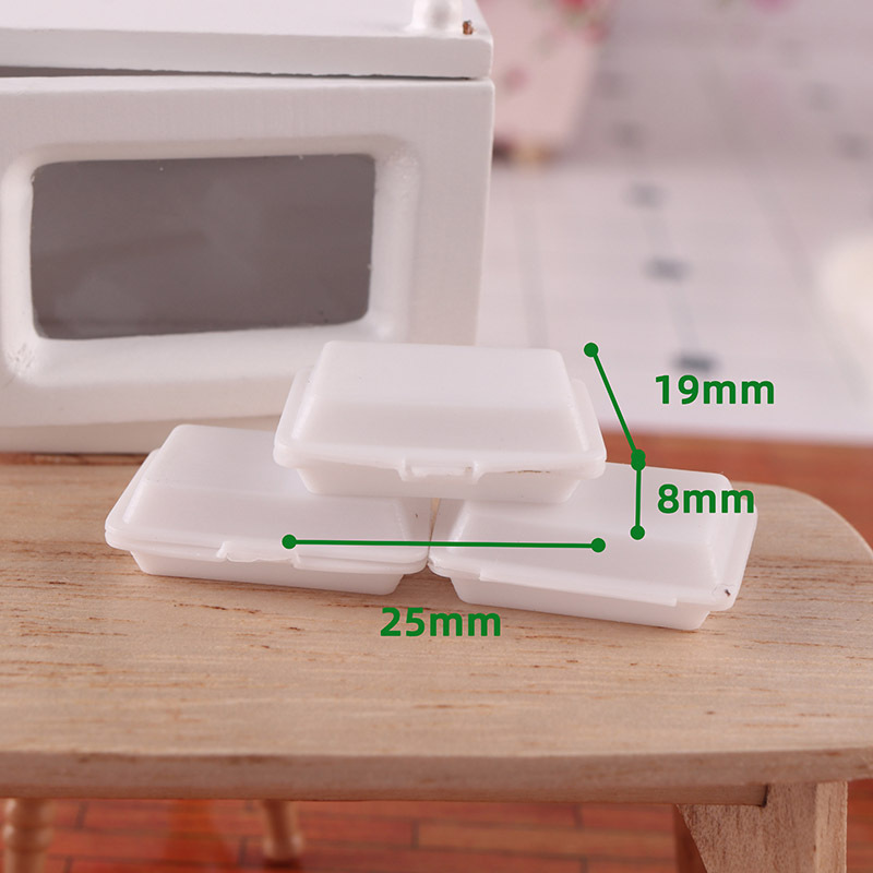 กล่องใส่อาหารและของเล่นจิ๋ว1:12 กล่องโฟมจิ๋วสีขาวทำจากพลาสติกสำหรับตกแต่งงานของจิ๋วอาทิร้านอาหารจิ๋ว