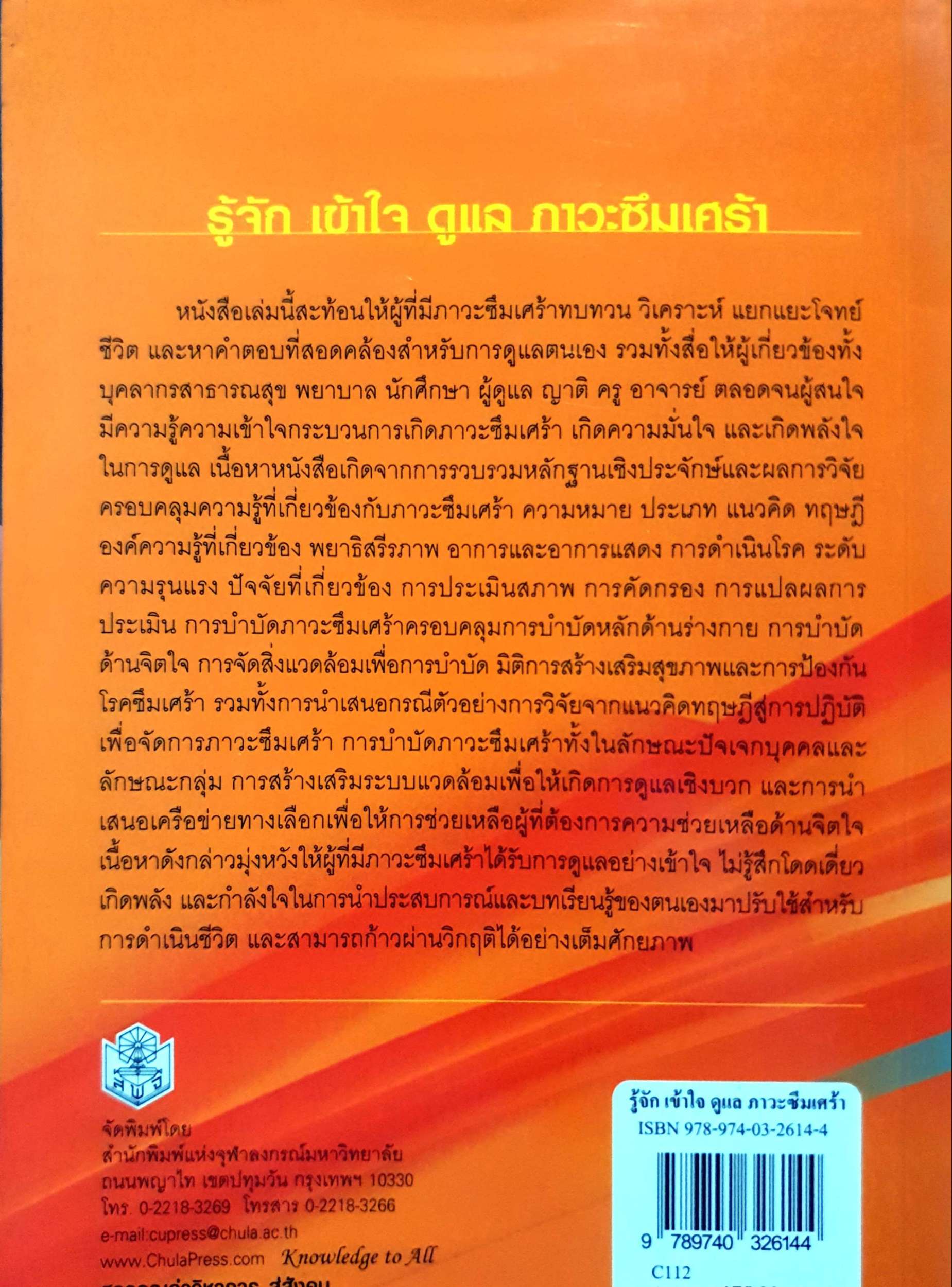 รู้จัก เข้าใจ ดูแล ภาวะซึมเศร้า / สายฝน เอกวรางกูร