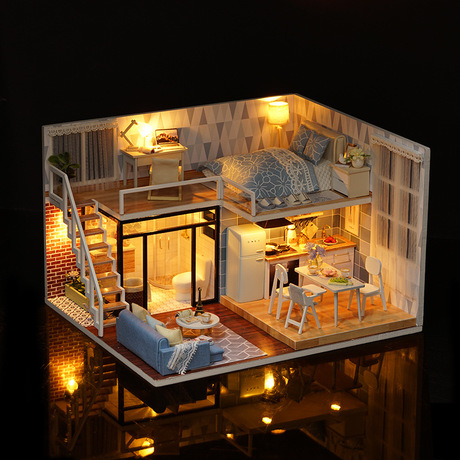 โมเดลบ้านจิ๋วสำหรับประกอบเองงานบ้านจิ๋วDIY ชุดblue time