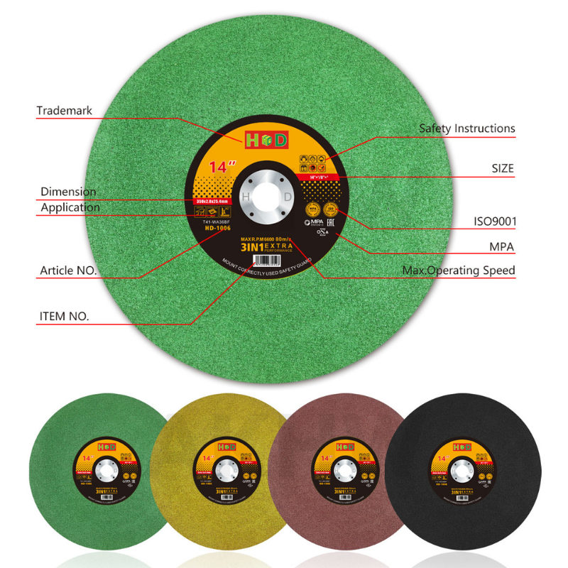 ใบตัดเหล็ก/ใบตัดไฟเบอร์ 14นิ้ว ยี่ห้อ HD สำหรับตัดเหล็ก/สแตนเลส ตัดคม ตัดทน คุ้มค่า ราคาถูก (355x2.8x25.4mm) [แพ็ค5ใบ]