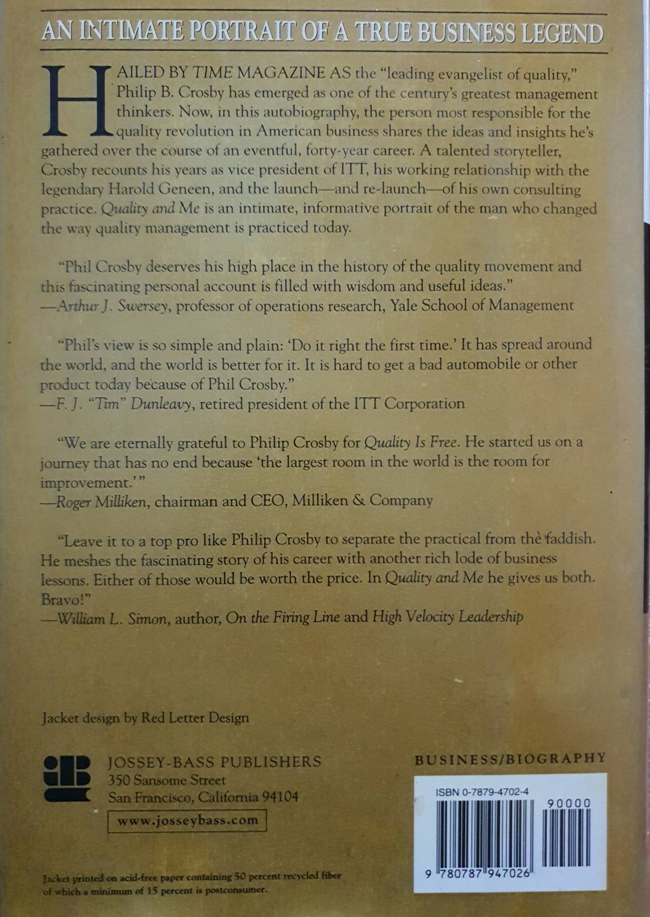 Quality and Me : Lessons from an Evolving Life First Edition by Philip B. Crosby (Hardcover)