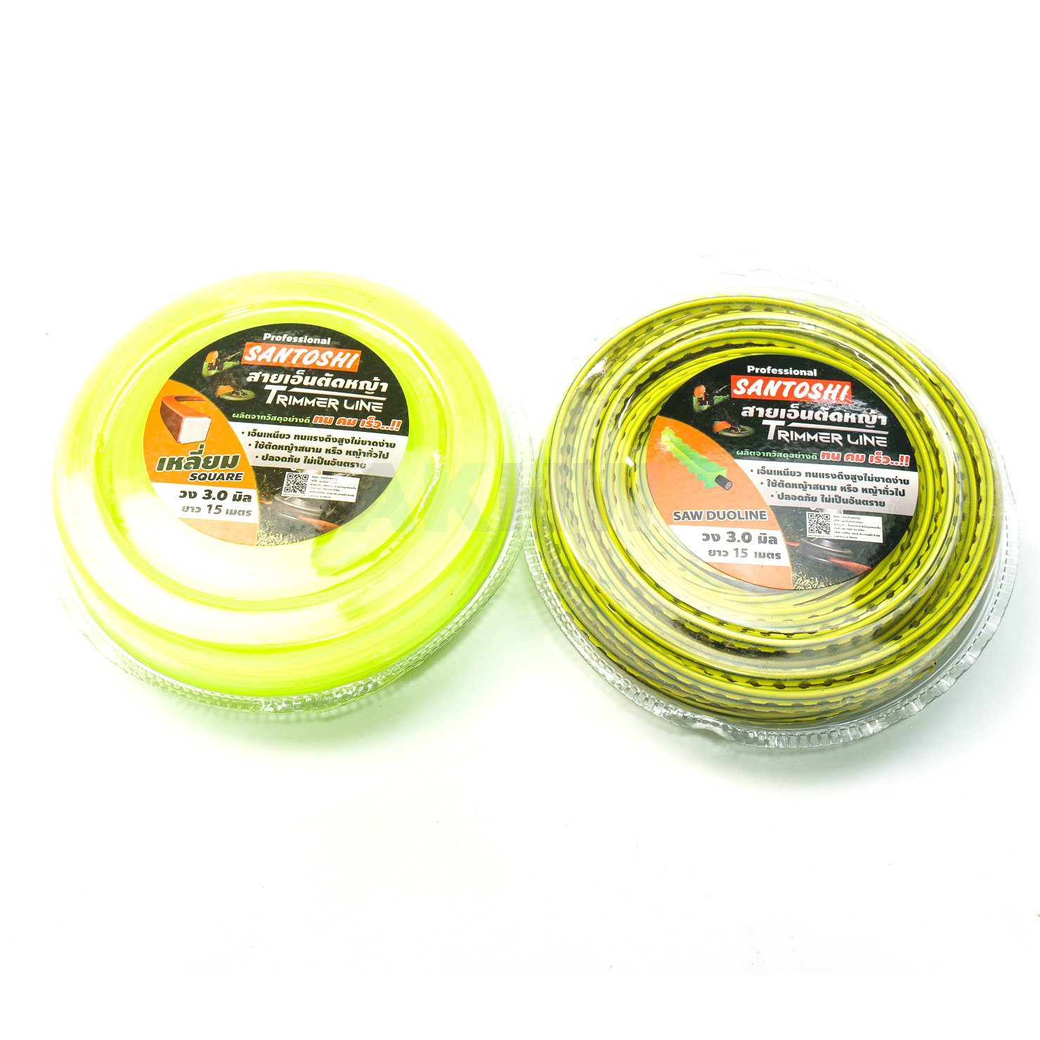 เอ็นตัดหญ้า แบบเหลี่ยม/ฟันโซ่Santoshi ขนาด 3 มม.x 15 เมตร เอ็นเหนียว ทนแรงดึงสูงไม่ขาดง่าย [ขายปลีก/ส่ง]