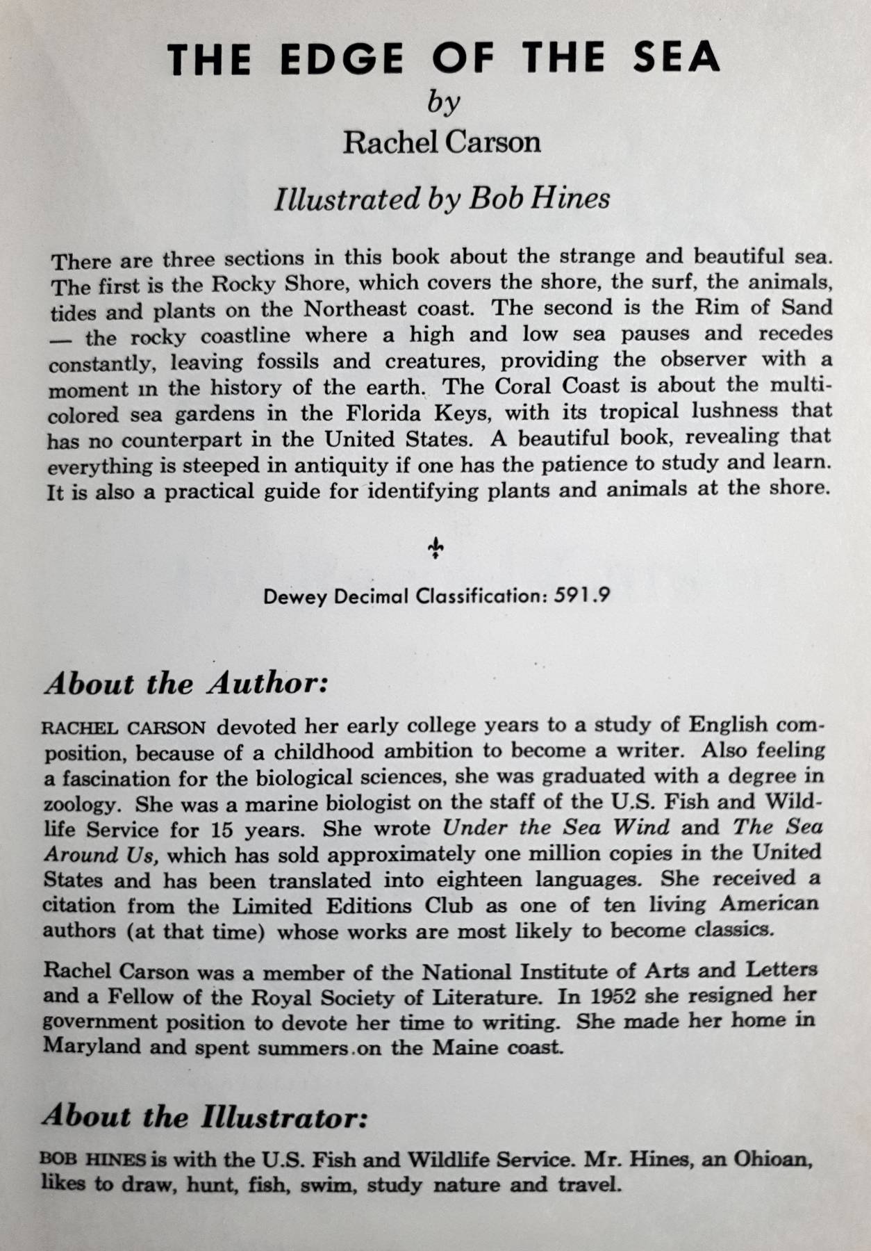 The Edge of the Sea.1955's, CARSON, Rachel. Boston: Houghton Mifflin Company.