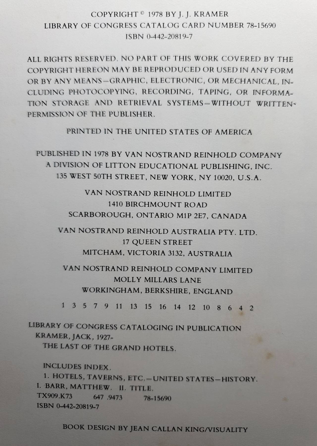 The Last of the Grand Hotels Kramer, J.J. , 1978