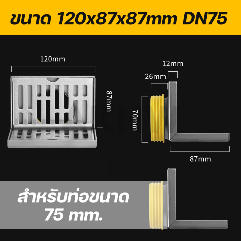 ตะแกรงน้ำทิ้งติดผนัง KingsMan ทรงตัวL วัสดุสแตนเลส SUS304 ไม่เป็นสนิม [ขายปลีก/ส่ง]