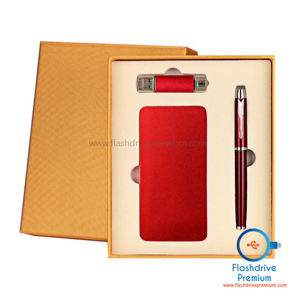 Gift Set พรีเมี่ยมไอที 3 ชิ้น (แฟลชไดร์ฟ+พาวเวอร์แบงค์+ปากกา)