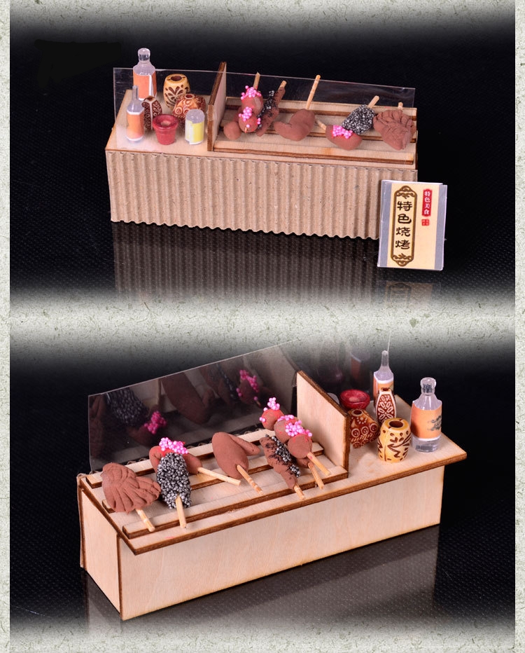 โมเดลจำลองร้านบาร์บีคิวโบราณจิ๋วสไตล์จีนญี่ปุ่นสำหรับนักDIYงานdollhouse BBQ MODEL BEST WOOD