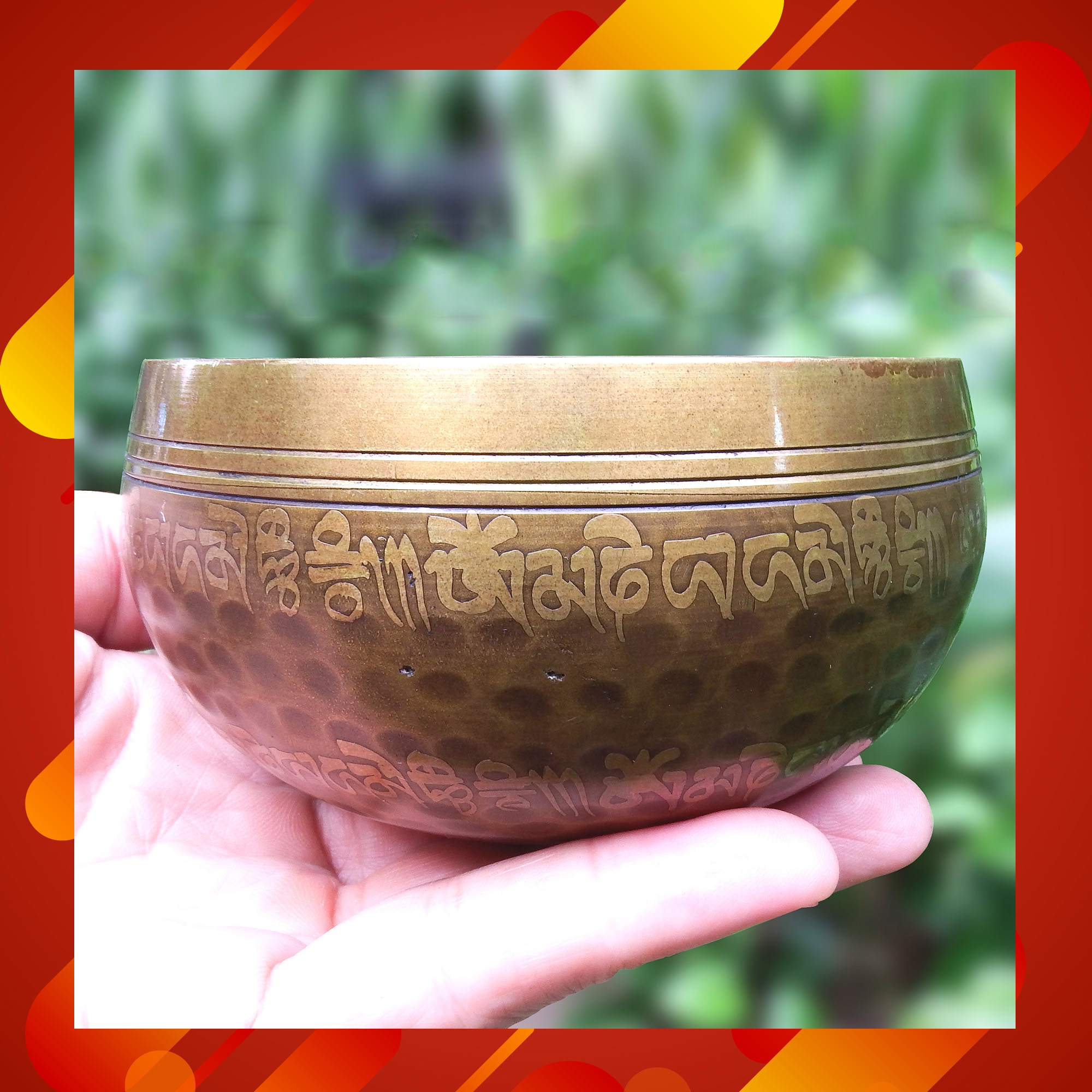 ขันทิเบต Tibetan Singing Bowl (ทองเหลือง) เขียนอักษรมงคล เสริมมงคลผู้บูชา (ขนาด 9.5 cm.)