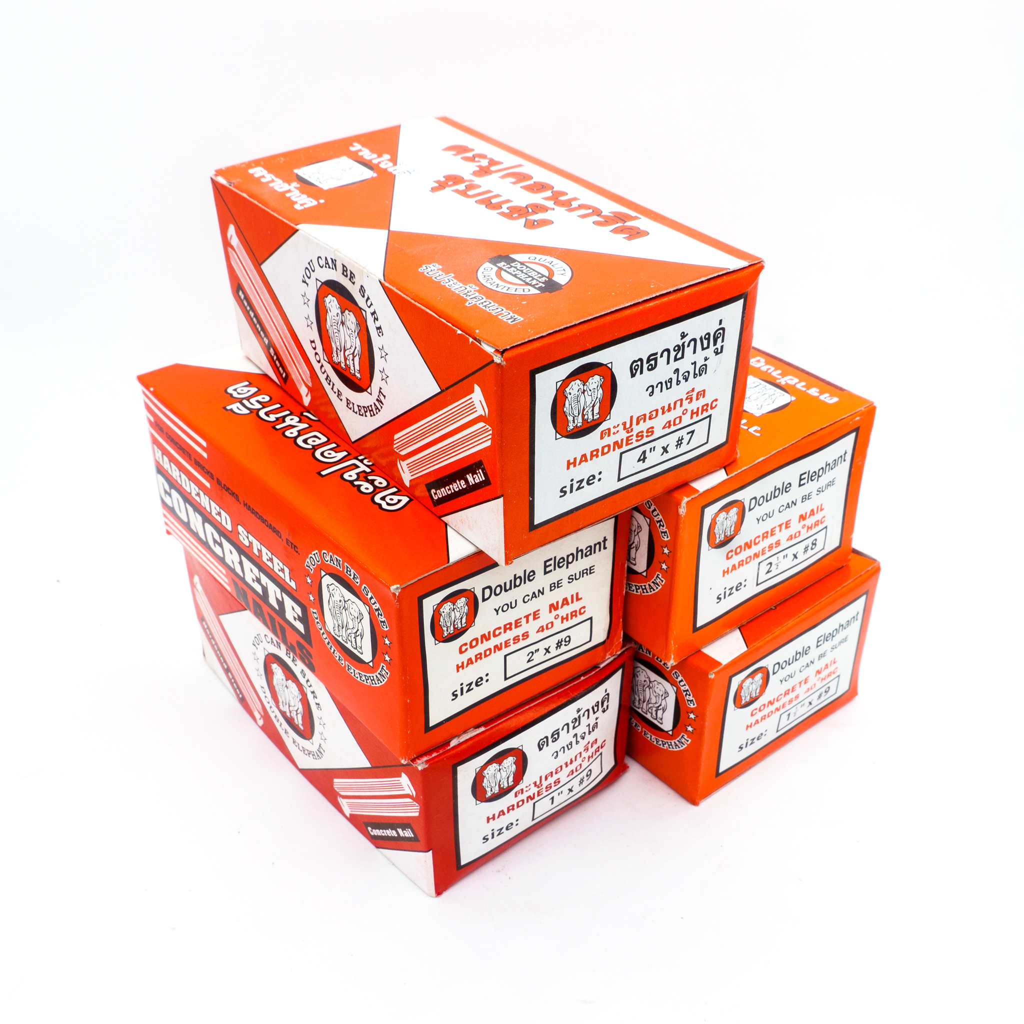 ตะปูคอนกรีตชุบแข็ง ตราช้างคู่ (ราคาต่อกล่อง) [ขายปลีก/ส่ง]