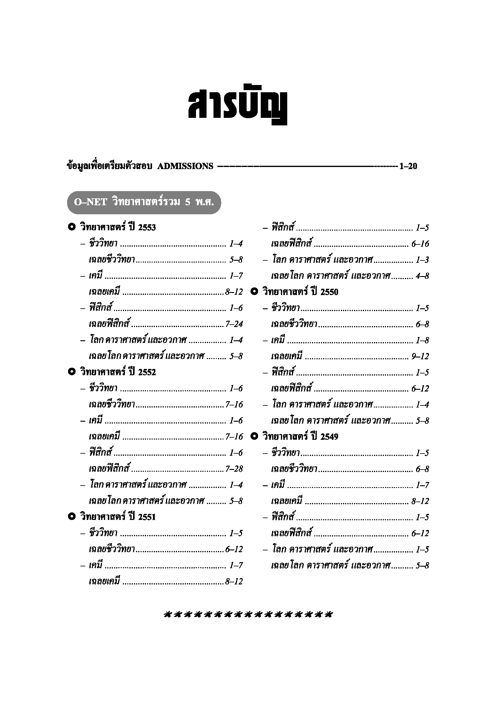 เฉลยข้อสอบ Admissions (O-NET ปี 49-53 วิชา เคมี,ชีว,ฟิสิกส์,โลกดาราศาสตร์)