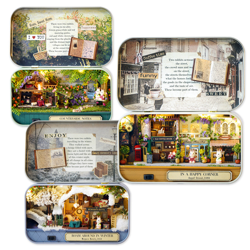 โมเดลบ้านจำลองกล่องเหล็กจิ๋วโมเดลสำหรับผู้เริ่มต้นประดิษฐ์ชุด the rabbit so cute in the boxงานสะสมของที่ระลึกล้ำค่าทางใจ