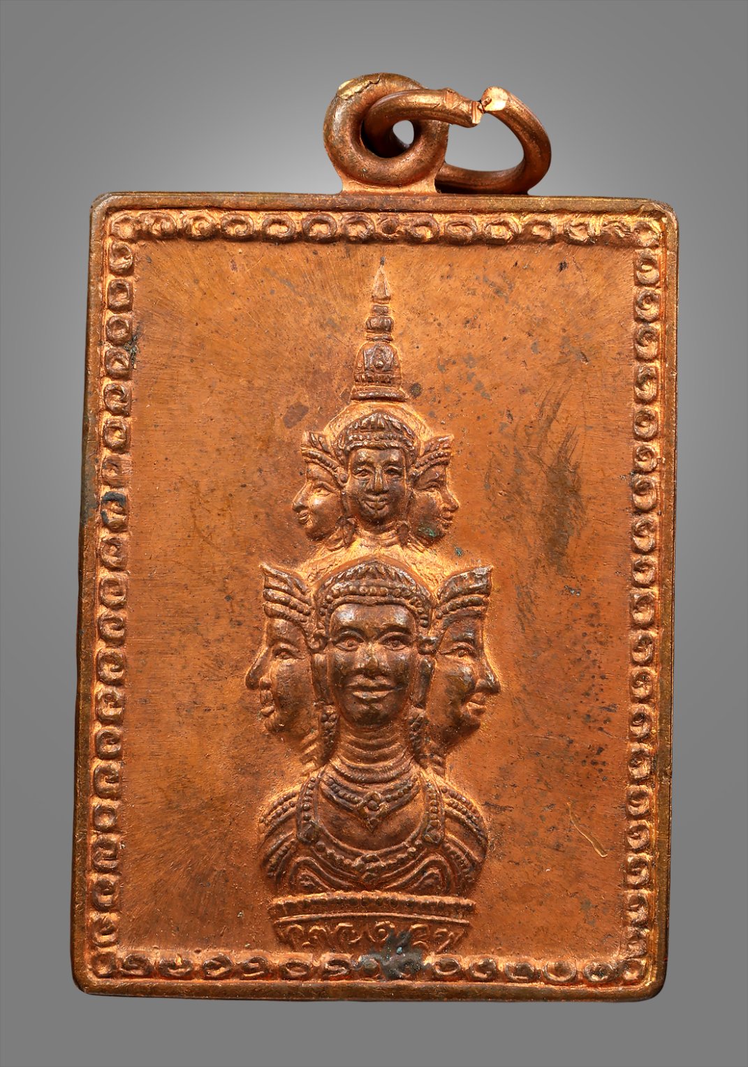 (องค์ที่2) เหรียญแสตมป์องค์พ่อจตุคาม รามเทพ ศาลหลักเมืองนครศรีธรรมราช รุ่นแรก ปี2530 เนื้อทองแดงผิวไฟ สวยเดิม