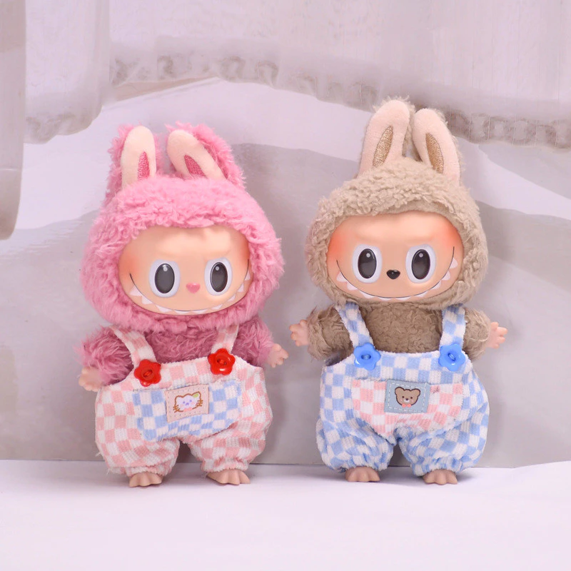 เสื้อผ้าชุดแต่งกายตุ๊กตาลาบูบู้Spot 17 cm labubu blind box ตุ๊กตาเปลี่ยนน่ารักการ์ตูนตุ๊กตาjumpsuitกระเป๋าหมวก