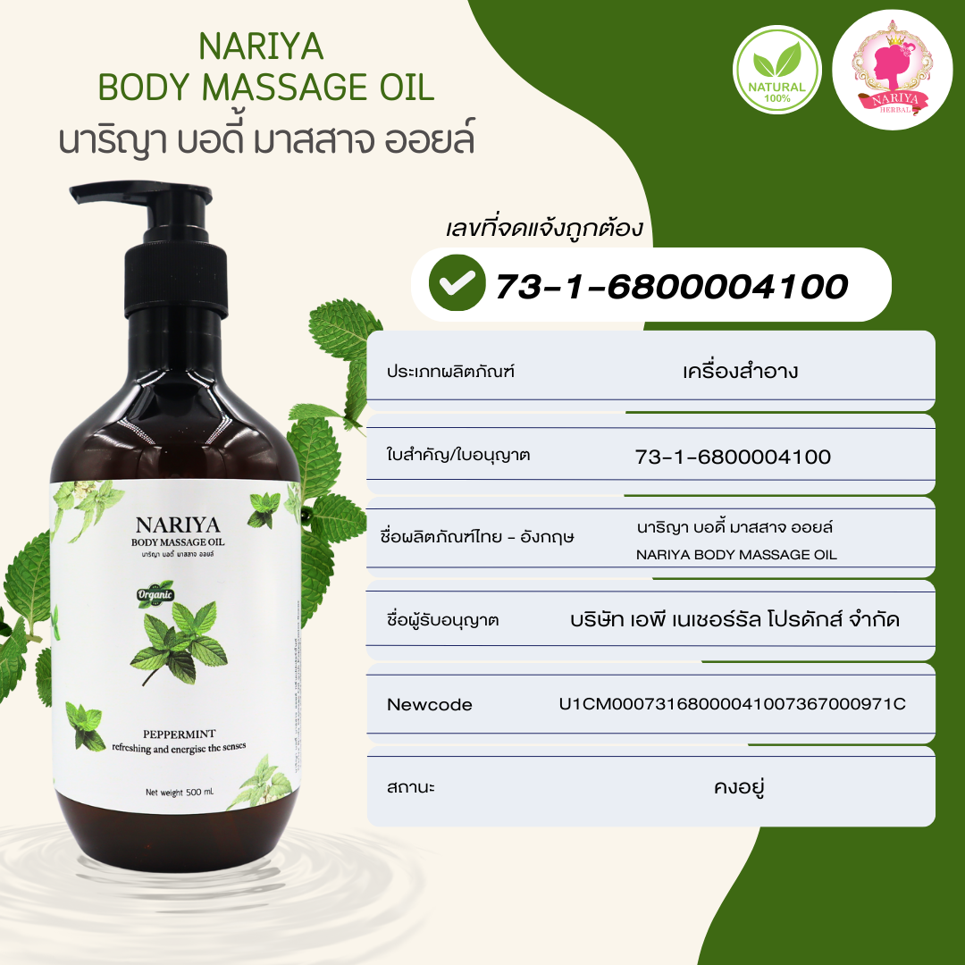 น้ำมันนวดอโรม่า Body Massage Oil กลิ่นเปปเปอร์มินท์ ขนาด 500 1000 มิลลิลิตร น้ำมันนวด นวดผ่อนคลาย SKU-00242