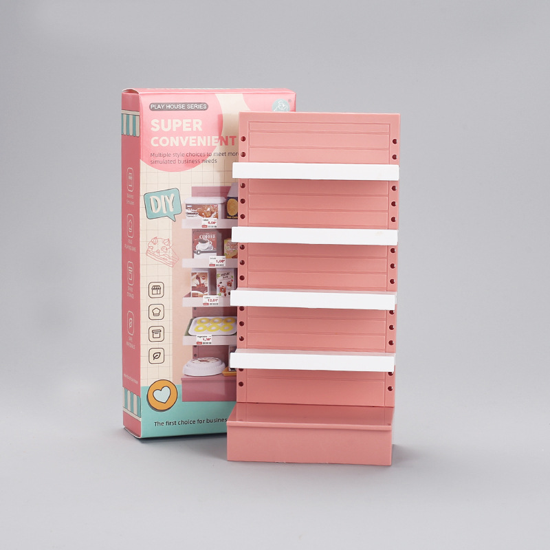 Cross-border ซูเปอร์มาร์เก็ตเด็กเล่นบ้านของเล่นชั้นวางขนาดเล็กบ้านตุ๊กตาขนาดเล็กเครื่องประดับขนาดเล็กชั้นวางจอแสดงผลรุ่น