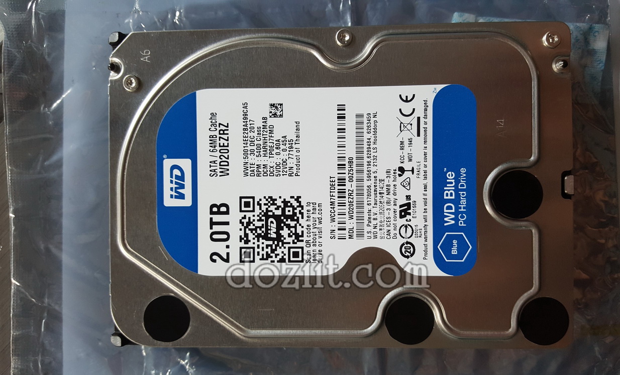 Harddisk - WD 2TB (WD20EZRZ) Blue - 3.5" 5400 RPM 64M Cache SATA III 6 Gb/s สภาพสวย 99% ใช้งานน้อย ไม่มี BAD Sector