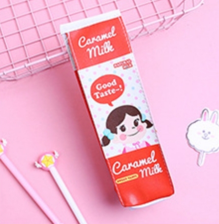 กระเป๋าดินสอกล่องนมสีแดงอ่อนอมยิ้มสไตล์ญี่ปุ่นเก๋ไก่ไม่ซ้ำใครแน่นอน