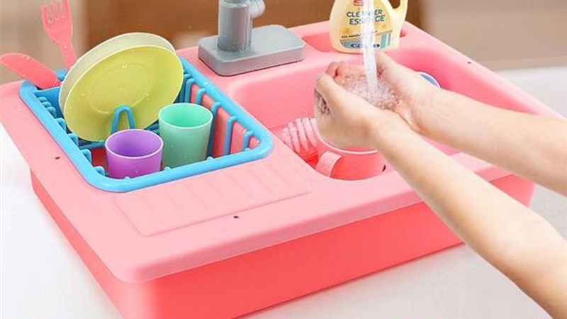 ของเล่นเด็กบทบาทสมมติของเล่นอ่างล้างจานสีพีชงานน่าเล่นน่ารักสำหรับเด็ก