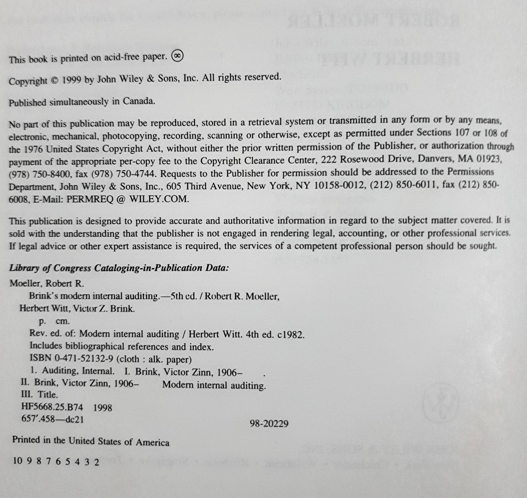 Brink's Modern Internal Auditing: A Common Body of Knowledge (Wiley Corporate F&A) 5th Edition