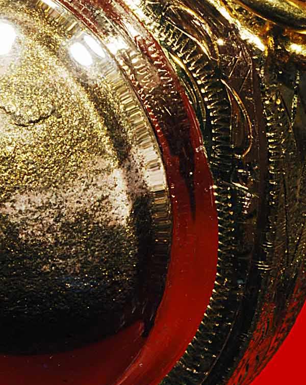 (5) ลูกอมผงพรายกุมาร เนื้อชมพู บรอนซ์วานิช (น้ำมัน) เต็มๆ ขนาดใหญ่ 1.5 cm. เลี่ยมทองสวยๆ