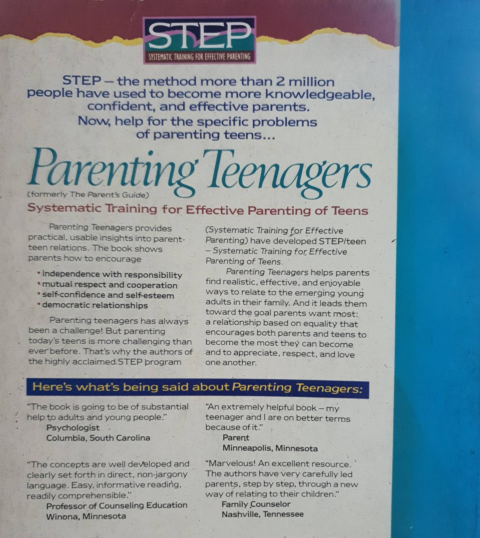 Parenting Teenagers : Systematic Training for Effective Parenting of Teens