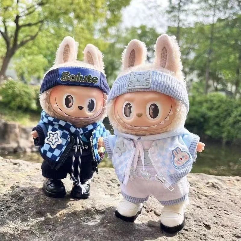 เสื้อผ้าชุดแต่งกายตุ๊กตาลาบูบู้Spot 17 cm labubu blind box ตุ๊กตาเปลี่ยนน่ารักการ์ตูนตุ๊กตาjumpsuitกระเป๋าหมวก