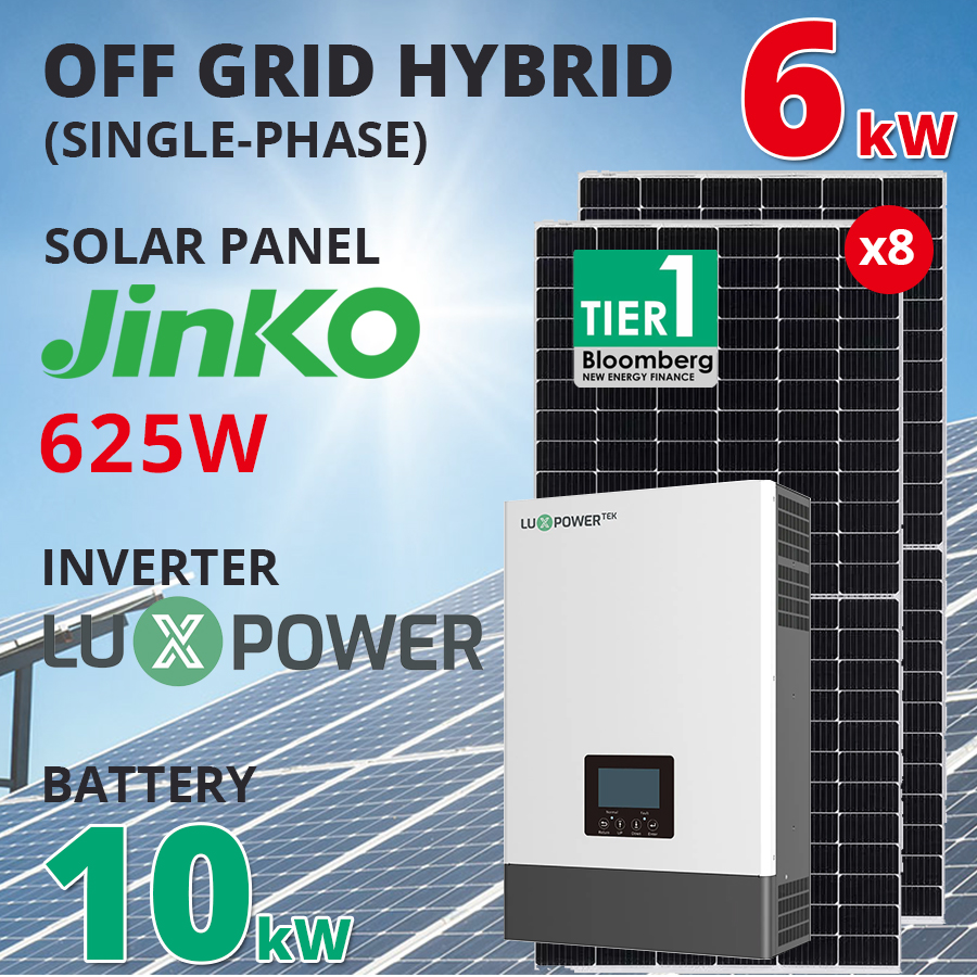 ชุดโซล่าเซลล์ Hybrid Off Grid Inverter 6 kW แบตเตอรี่ 10kWh
