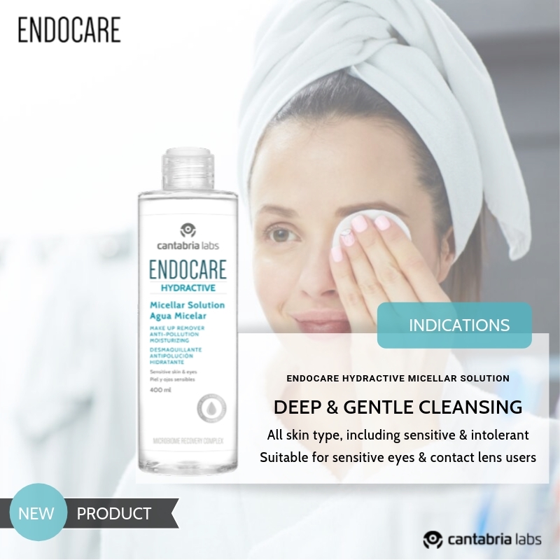 Endocare Hydractive Micellar Solution เช็ดเครื่องสำอางสำหรับผิวเป็นสิวผิวแพ้ง่าย