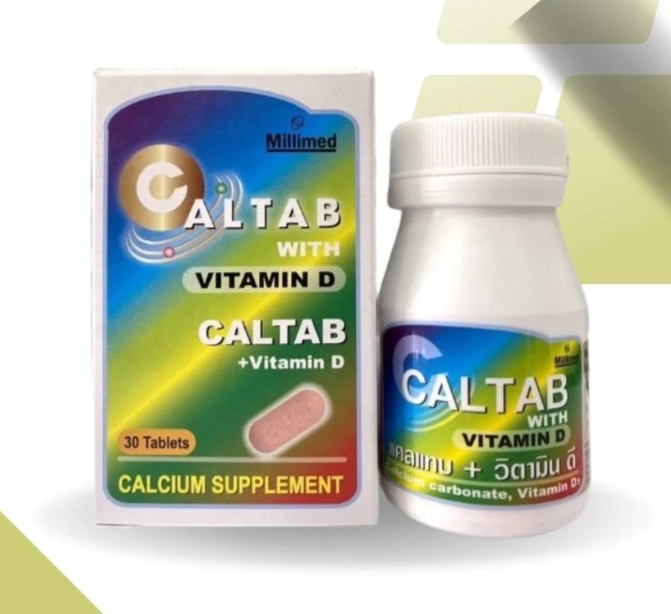 Caltab With vitamin D 30Tab ผลิตภัณฑ์เสริมอาหารแคลเซียม พลัส วิตามินดี 1 กล่อง บรรจุ 30 เม็ด