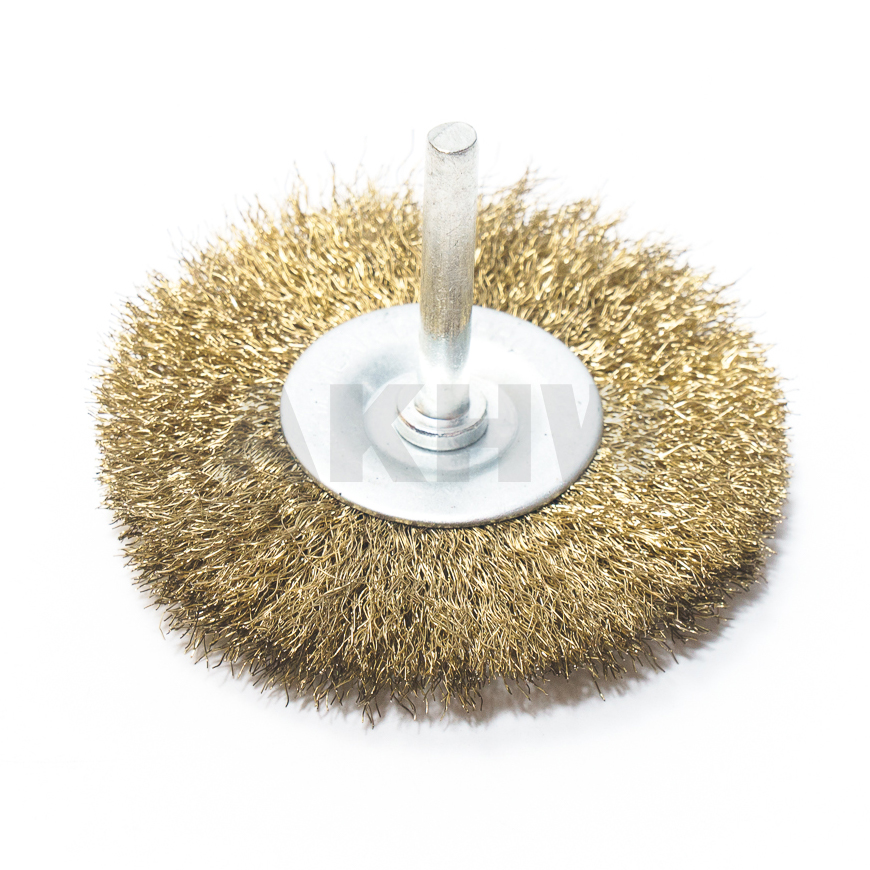 แปรงลวดกลมมีแกน Kingsman 3"x10x6mm ลวดชุบทองเหลือง/สแตนเลส ใช้กับสว่าน [ขายส่ง]