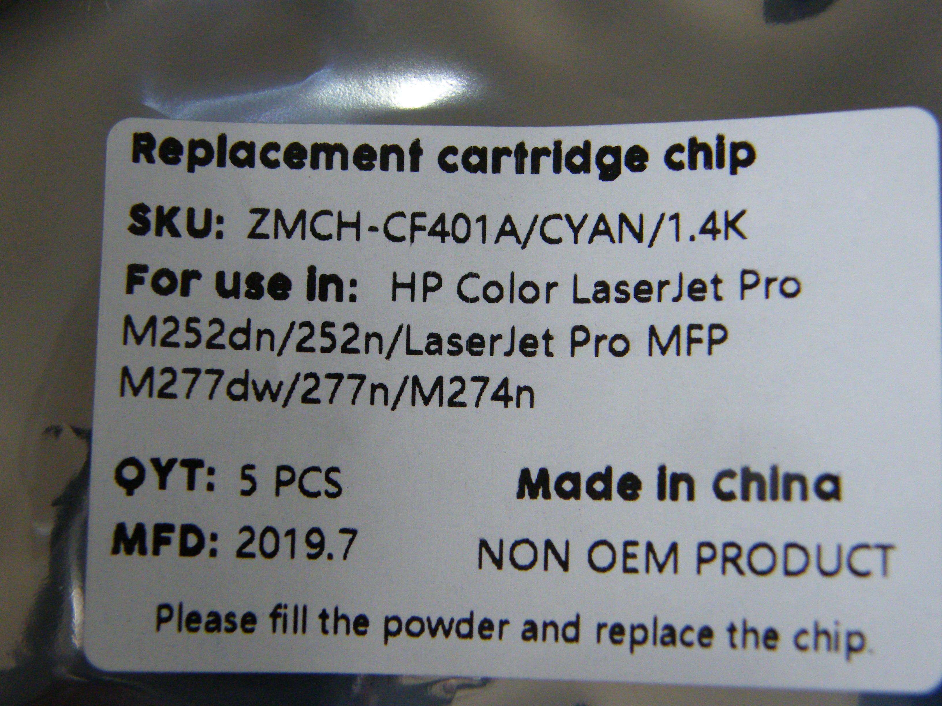 HP CF401A (HP 201A) CYAN 1.4Kชิบ HP COLOR LASERJET CHIP M252n/dw/MFP M277n/dw/274n 500 กรัม