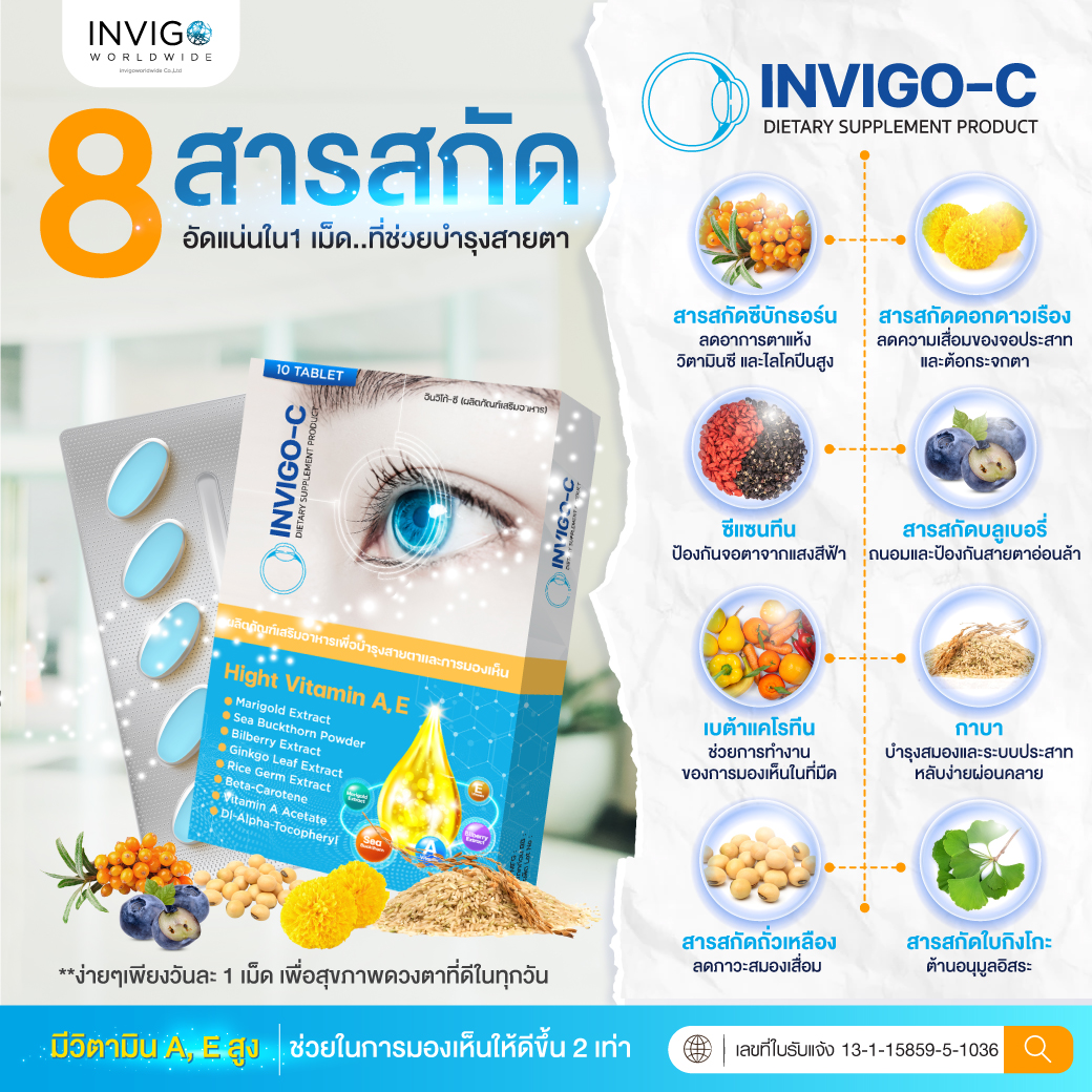 invigo-c อินวีโก้ ซี อาหารเสริมตา บำรุงสายตา ต้อกระจก ต้อลม ตาแห้ง ตาพร่า บำรุงดวงตา อินวิโก้ .webp