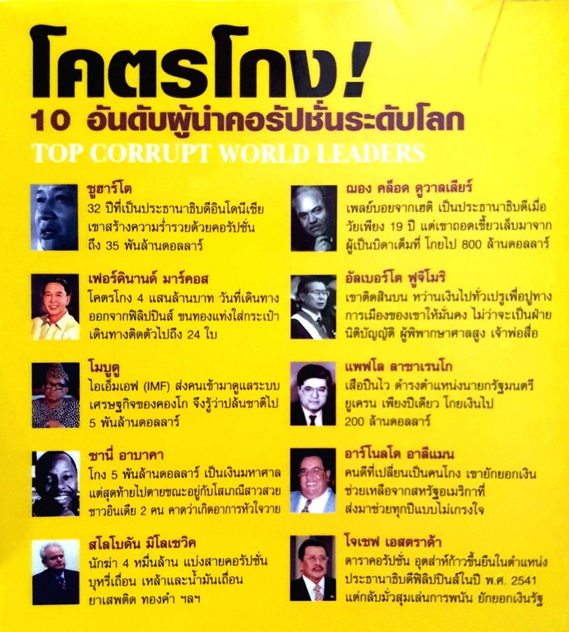 โคตรโกง 10 อันดับผู้นำคอรัปชั่นระดับโลก