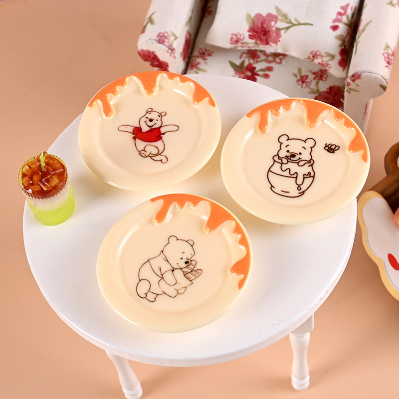 จานจิ๋วลายหมีพูห์เครื่องประดับขนาดเล็ก, จานหมีน้ำผึ้งจำลอง, ตุ๊กตาบ้านตุ๊กตามินิโมเดลอุปกรณ์ถ่ายภาพ