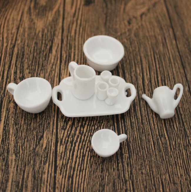ชุดถ้วยน้ำชาจิ๋วและจานรวม 10 ชิ้น อุปกรณ์ DIY ทำมือของบ้านตุ๊กตาบูติกเกาหลีใหม่ งานสะสมของจิ๋วสำหรับเล่นกับตุ๊กตาDOLLHOUSE DIY