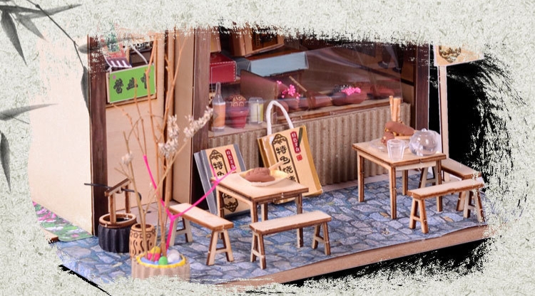 โมเดลจำลองร้านบาร์บีคิวโบราณจิ๋วสไตล์จีนญี่ปุ่นสำหรับนักDIYงานdollhouse BBQ MODEL BEST WOOD